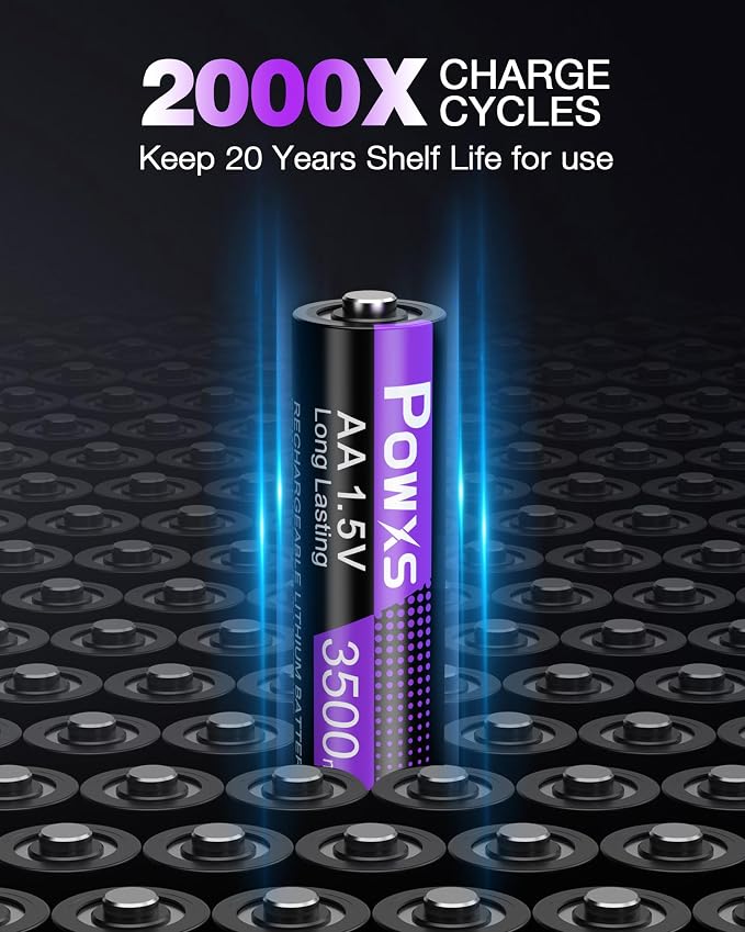 POWXS Rechargeable AA Lithium Batteries 1.5V