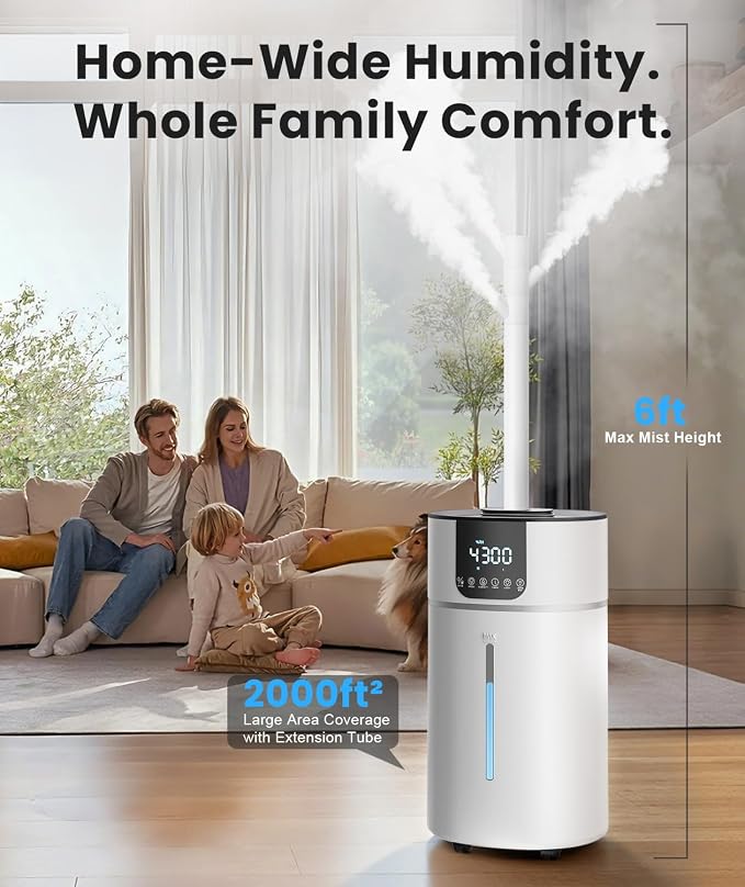 AreShark 4.2 Gal/16L Humidifier Large Room, Cool Warm Mist 2000ft² Whole House Air Humidifiers for Bedroom, Plants, Adults, 60H Runtime, Humidity Setting, Easy to Clean, Top Fill, Extension Tube