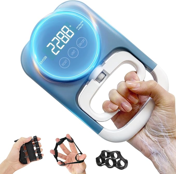 Grip Strength Tester Hand Gripper - Grip Strength Trainer Hand Dynamometer Handheld Meter LED Display Comfortable 265 Lbs / 120 Kgs Finger Strengthener for Sports Home School Gym Use