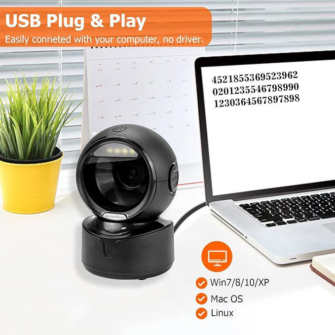 NetumScan Automatic Omnidirectional Desktop Barcode Scanner, Hands-Free USB