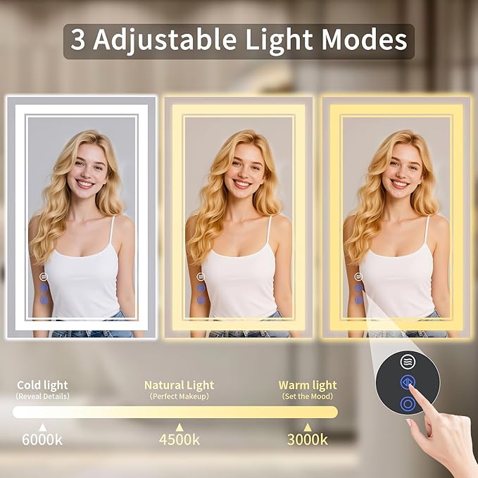 28X32 LED Bathroom Mirror with Lights, Anti-Fog, Backlit + Front Lit, Dimmable, Led Vanity Mirror for Wall, Lighted Bathroom Mirror, 3 Colors, Shatter-Proof Tempered Glass