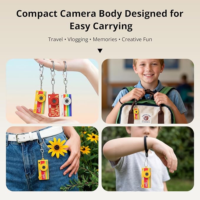 Mini Keychain Digital Camera, 1440P Video, 2MP Photos, 16GB Card, Type C