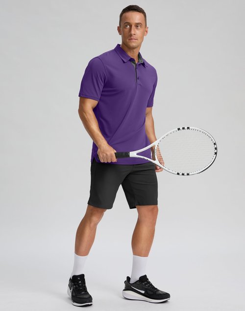 Men's Golf Shirts Dry Fit Moisture Wicking Performance Short Sleeve Collared Polo Shirts for Casual Tennis Bussiness (Purple, XXL)