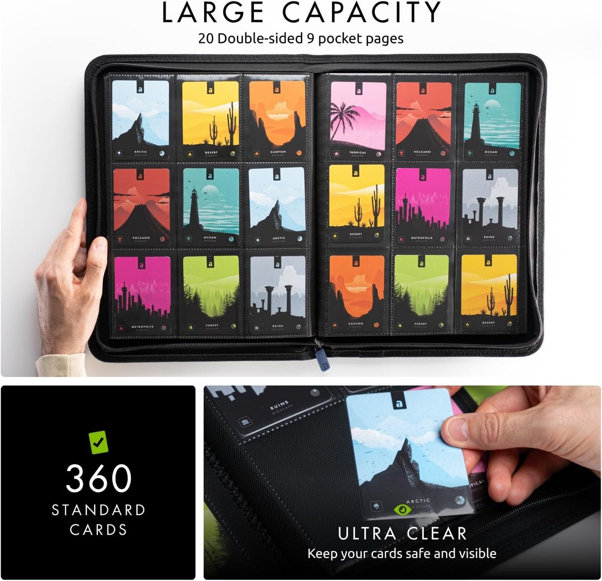 Vault X 9 Pocket Trading Card Zip Binder - Premium Exo-Tec Material, Holds 360 Cards, Blue