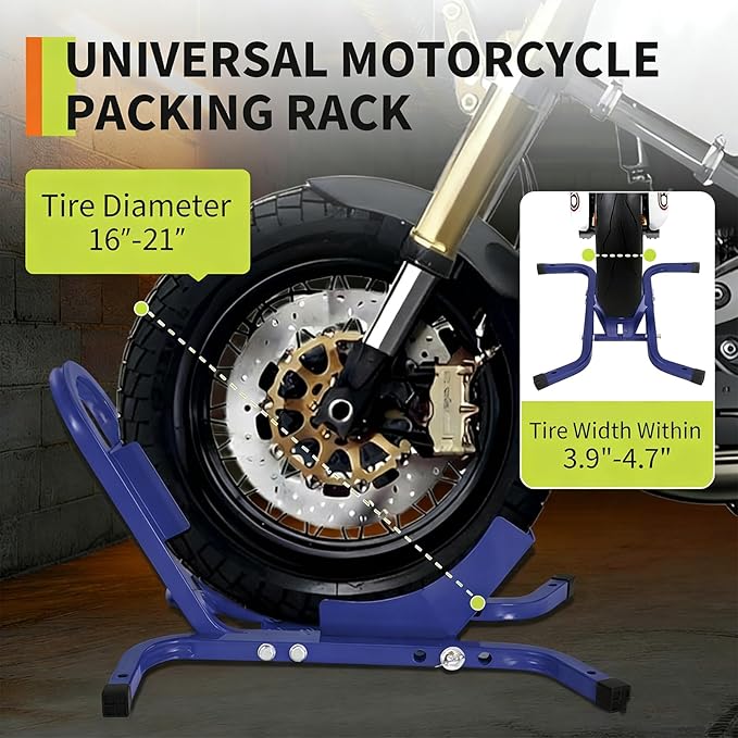 1800 Lb Capacity Heavy Duty Motorcycle Wheel Chock – Dirt Bike Wheel Chocks Adjustable 16"-21" Tire Fit for Cruisers, Dirt Bikes & ATVs, Rust-Resistant Steel Trailer & Garage Mount,Blue