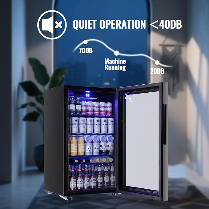 3.5 Cu.ft Beverage Refrigerator Cooler with 125 Can, Mini Fridge with LED Light for Soda Beer or Cans Beverage Temp Digital Display Adjustable Shelves Suit for Home, Office, Dorm