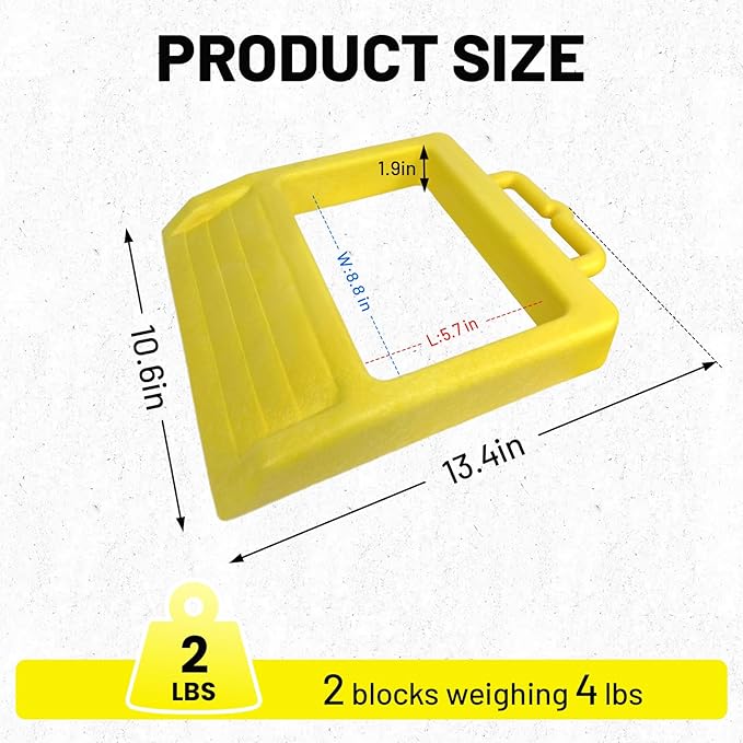 ROBLOCK Pallet Jack Chock Heavy Duty Wheel Chock, Pallet Jack Stopper for Truck 14.2" Length x 11.2" Width x 2" Height (2 Pack,Yellow)