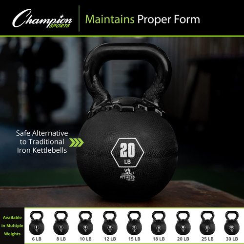 Champion Sports Rhino Kettlebell - Premium Rubber Weights for Strength Training | Multiple Sizes Available