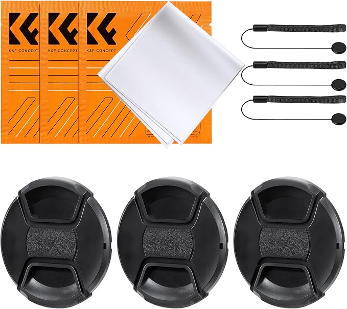 K&F Concept 82mm Lens Cap, 9-in-1 Center Pinch Lens Cover + Anti-Loss Keeper