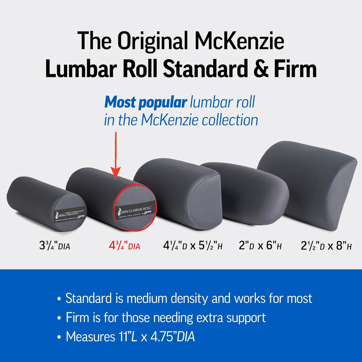 OPTP The Original McKenzie Lumbar Roll – USA-Made Low Back Lumbar Support for Office Chair & Car Seat Back Support Cushion. The Preferred Lumbar Pillow by Physical Therapists - Firm Density