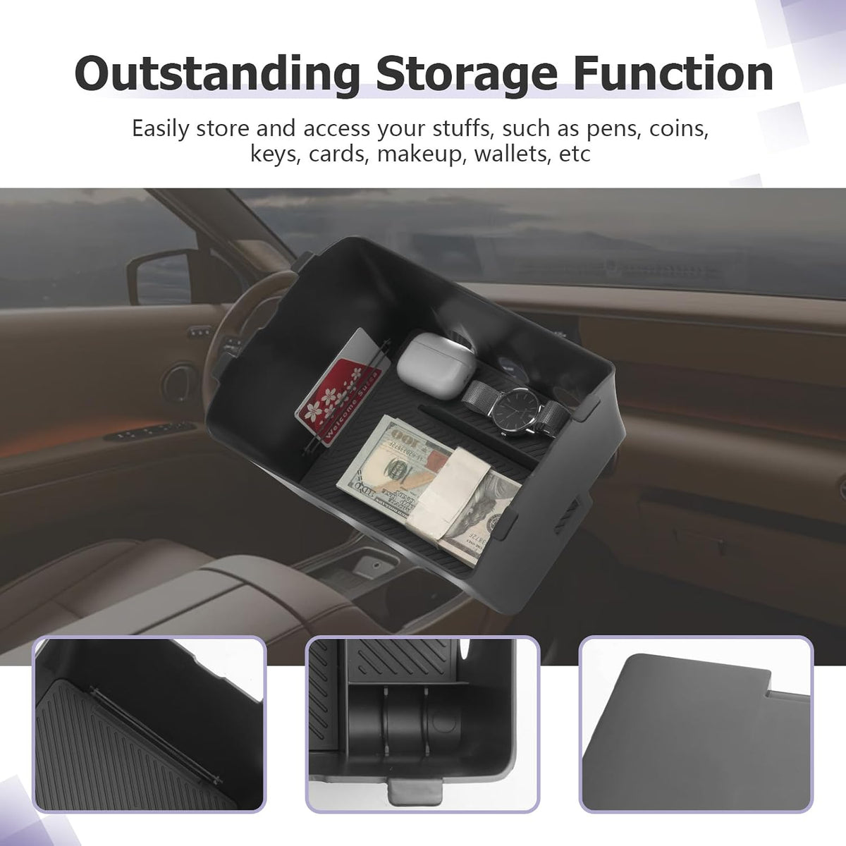 LUWU 2026 Palisade Center Console Organizer Compatible with 2026 Hyundai Palisade Accessories Armrest Console Organizer Lower Armrest Insert Tray Palisade LX3 2026 Accessories Black (Only for 7-Seat)