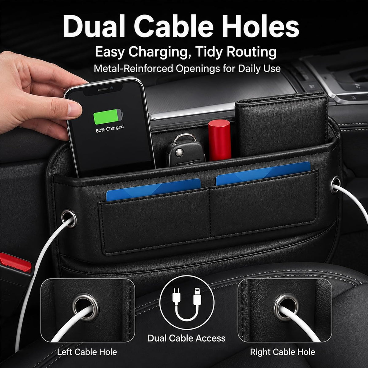 Car Seat Gap Filler Organizer, Front Seat Organizer with Card Slots, Black