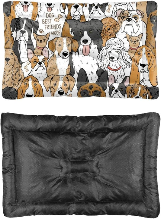 Cute Cartoon Dogs Puppy Bed for Small Dogs Dog Cage Mats Dog Car Seat Cushion Pad Washable Puppy Bed for Crate Washable Non-Slip Crate Kennel Mats Pillows Large Indoor Outdoor 36X24 Inch