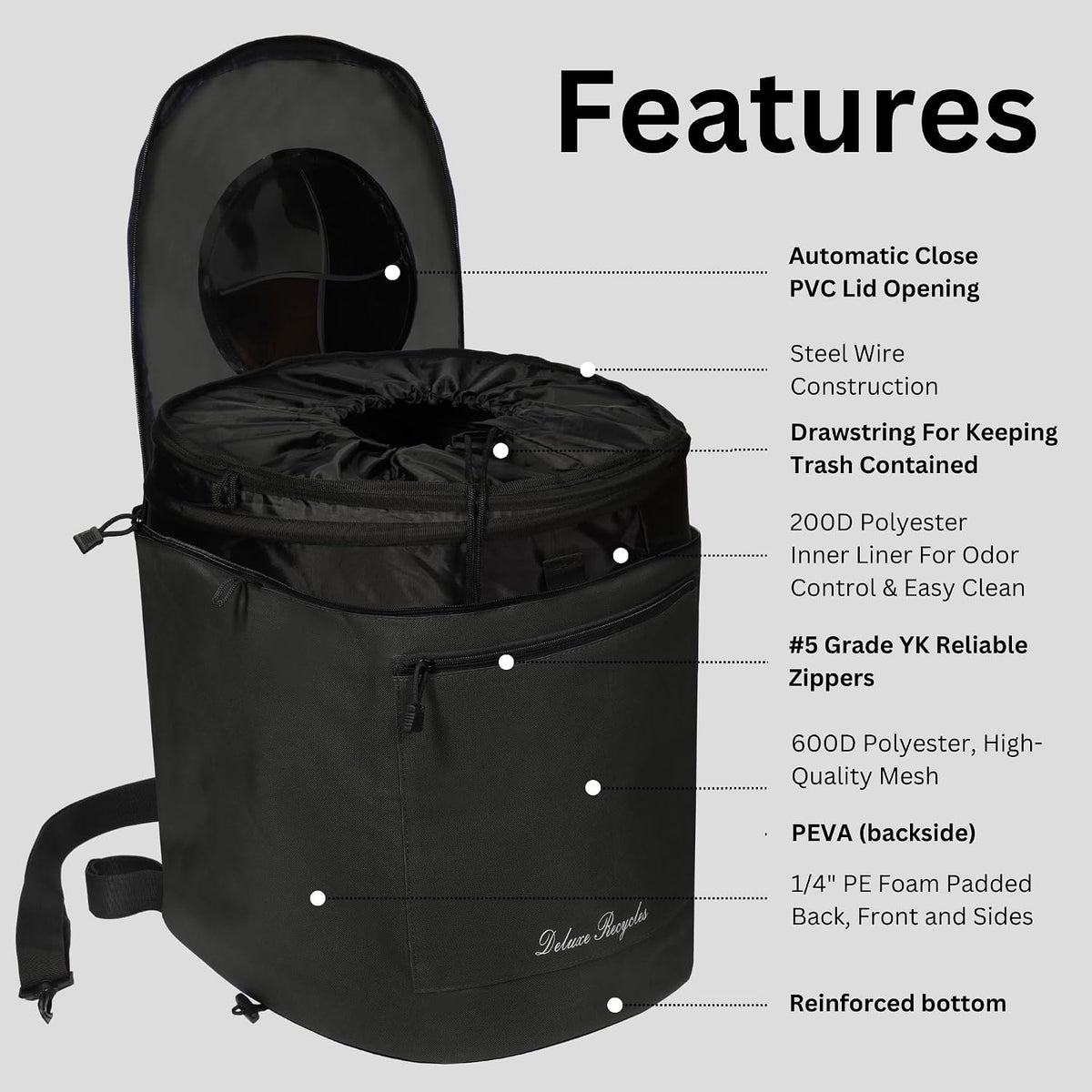 Collapsible Trash Can for Boating and Camping | Large, Durable, and Portable with Inner Bin - 8 Gallons - (Black)