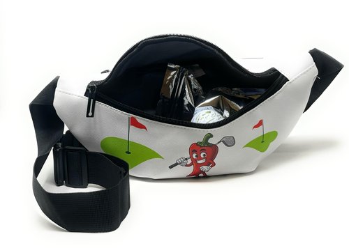 Hot Shot Sling Golf Bag, Waist Pack with Zipper Pouches for Scorecard, Golf Balls, Accessories, Red Hot Pepper Design