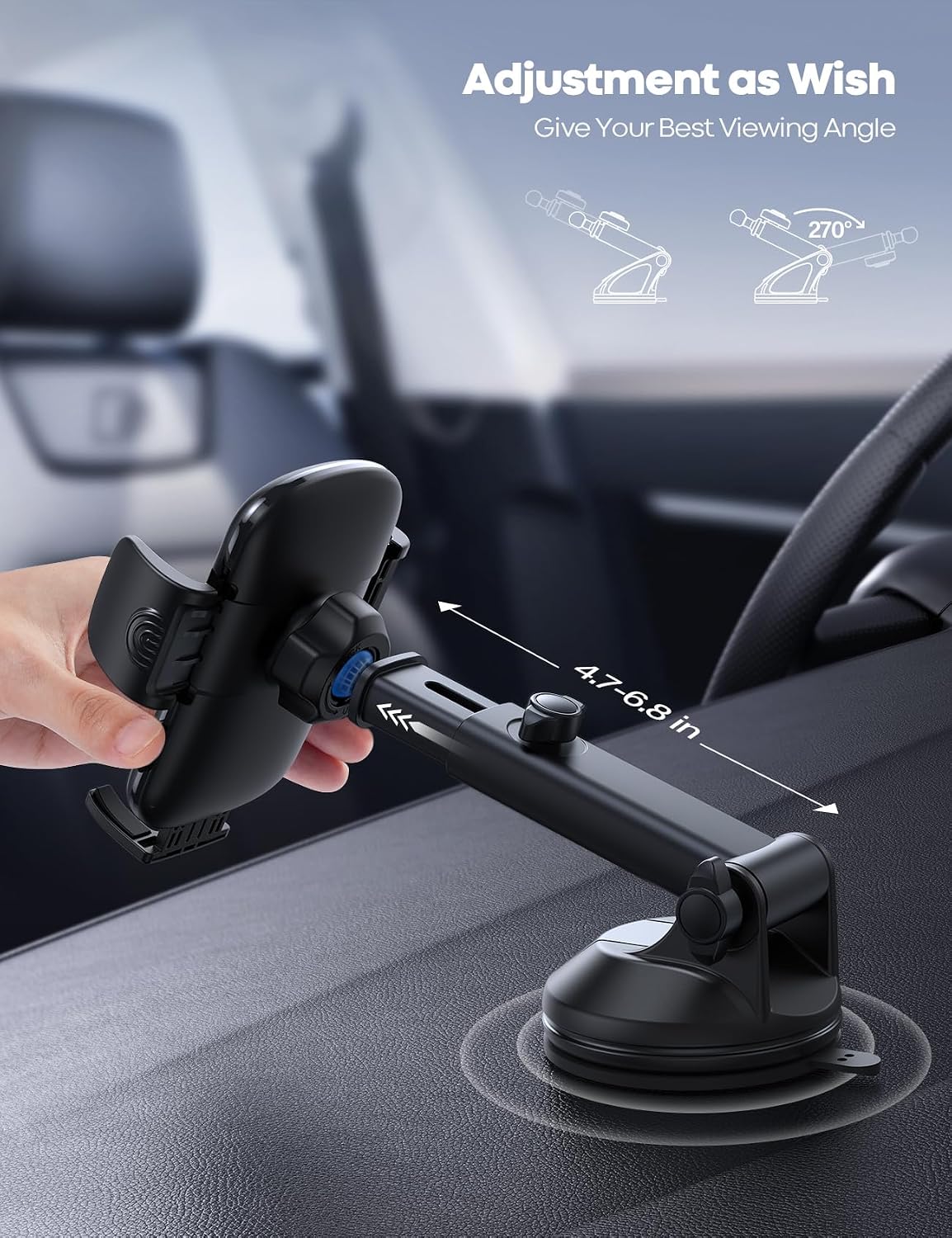 Lamicall Car Phone Holder Military-Grade Suction Cup Dashboard Windshield
