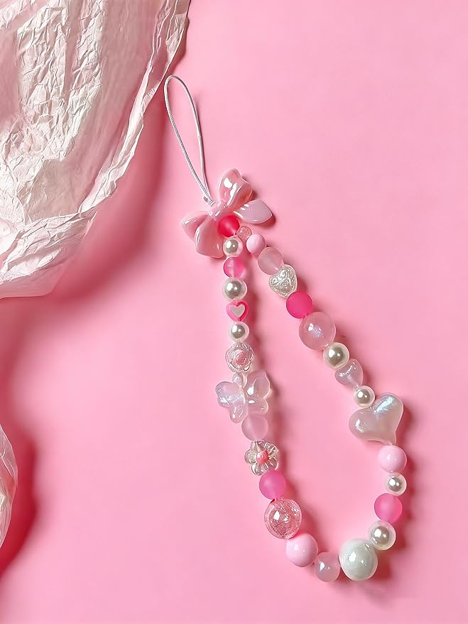 2 Pcs Phone Charm Strap Hand for iPhone Wrist Strap Camera Lanyard Pearl Beaded