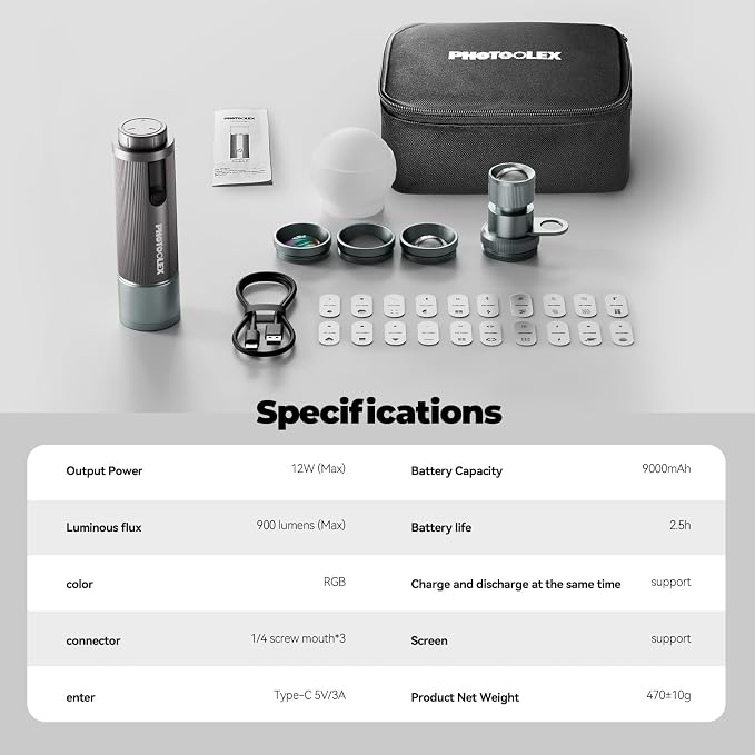 PHOTOOLEX PRO 12W Portable RGB Photography Spotlight, 360 ° Full Color