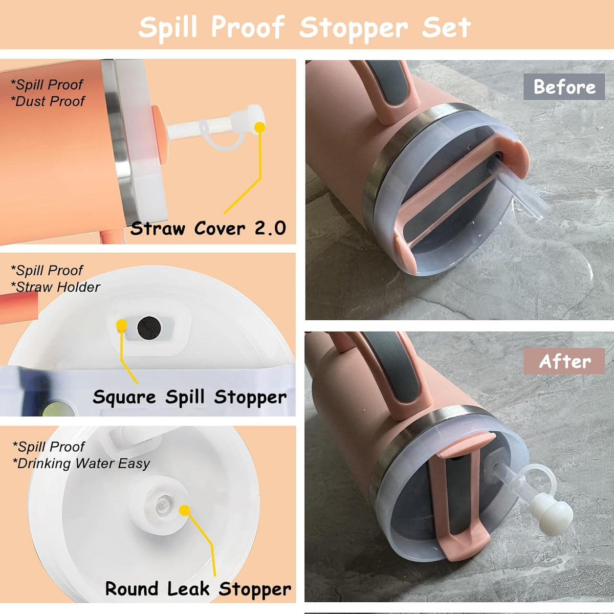 Stanley - Cup Accessories Set with Straw Cover, Spill-Proof Stopper & Dog Handle Charm | Sunshine Orange