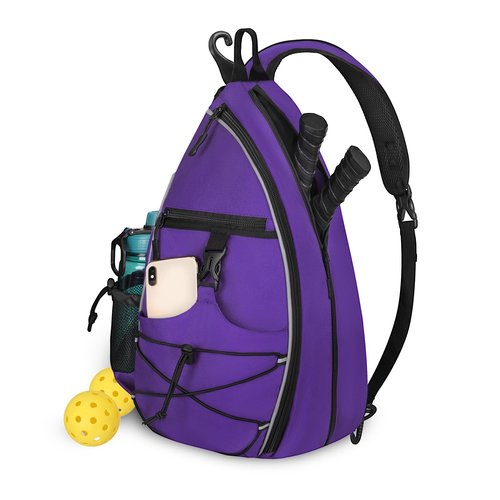 Goloni Pickleball Sling Bag for Men Women, Lightweight Pickleball Backpack with Fence Hook, Large Capacity Pickleball Bag with Anti-Theft Pocket, Water-Resistant for Tennis Padel Sports,Purple