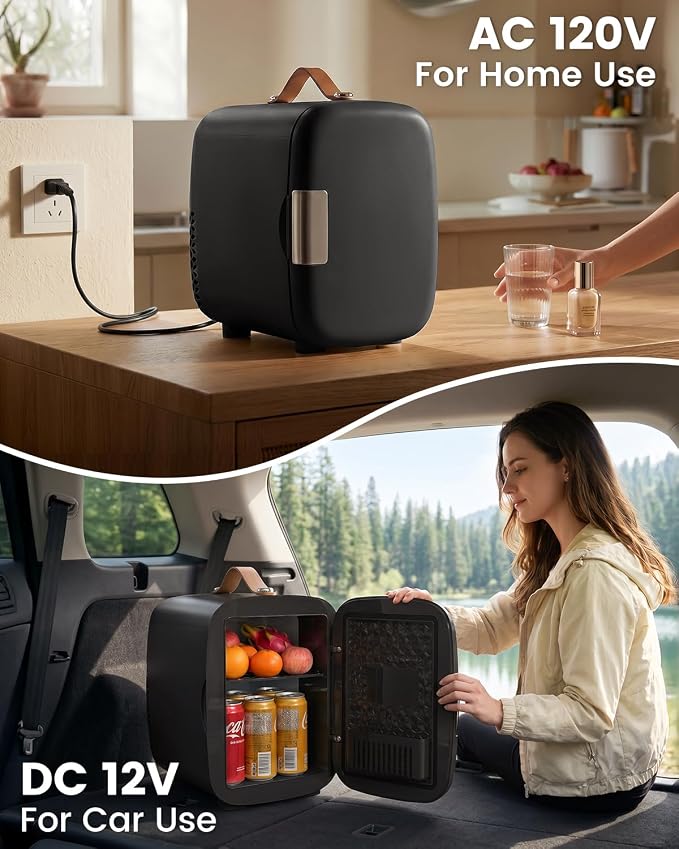 FANSEXPERT Cosmetic Fridge, Portable Mini Fridge for Skincare Food Drinks, 4L/6 Can Electric Plug In Cooler & Warmer, AC/DC Skincare Refrigerator for Bedroom Office Car Dorm (Black)