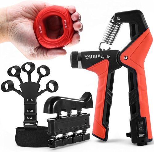 Grip Strength Trainer Kit - 4 Pack Hand Gripper with Adjustable Resistance for Muscle Building & Recovery