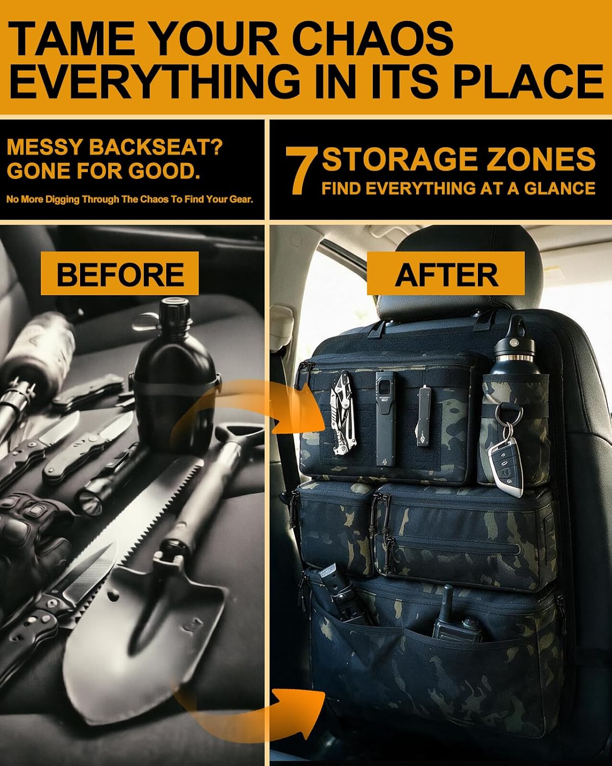 Car Seat Back Organizer – Molle Panel, Heavy Duty, Waterproof storage