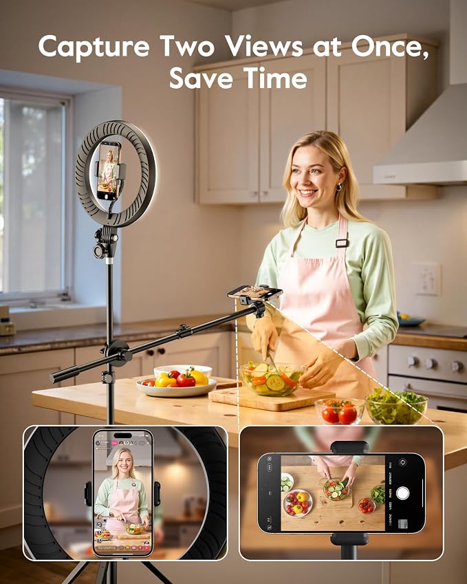 Soft Ring Light with Stand & Dual Phone Mount, LUXSURE Phone Tripod with Ring