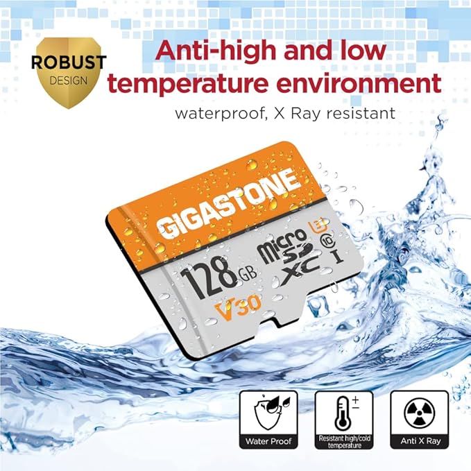 GIGASTONE 128GB Micro SD Card 5-Pack, A1 V30 4K Video Recording, Surveillance