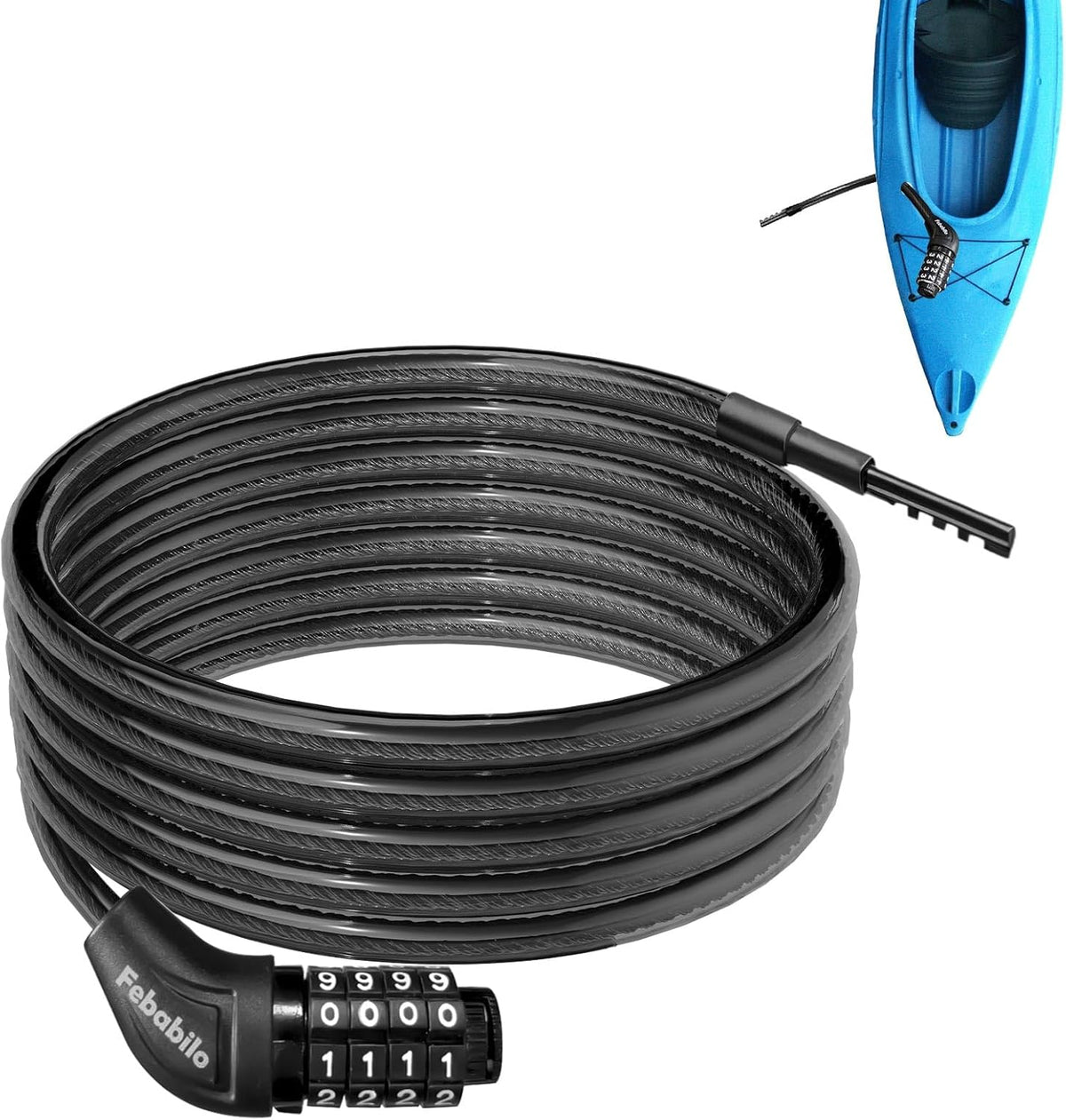 Skiennix Long Cable Lock - Extra Long 5ft to 25ft Bike Lock with Resettable Combination | Ideal for Kayaks, Scooters, and Paddle Boards