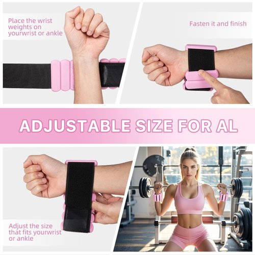 Ankle Weights for Women and Men, Set of 2 (1Lb Each) Adjustable Wrist Weighted Training Bracelet for Home Gym Workout,Strength Training Walkin Running, Foot weights for exercise(Pink)