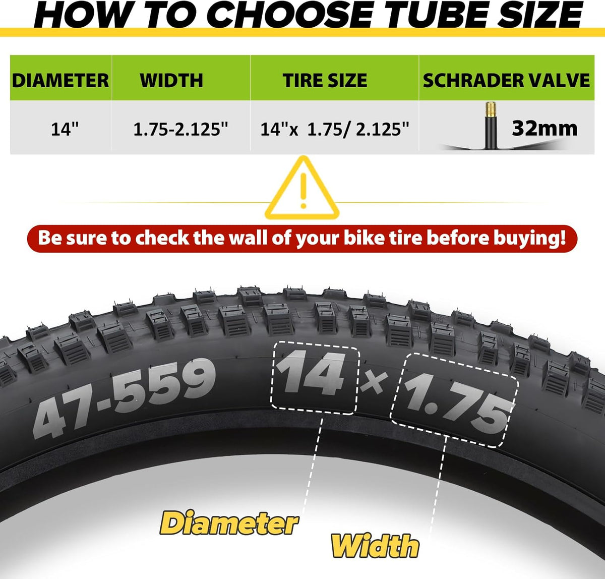 Reliable Bicycle Tube by [Brand Name] - 12 to 29 Inch Sizes with 32mm AV Schrader Valve & Tire Levers