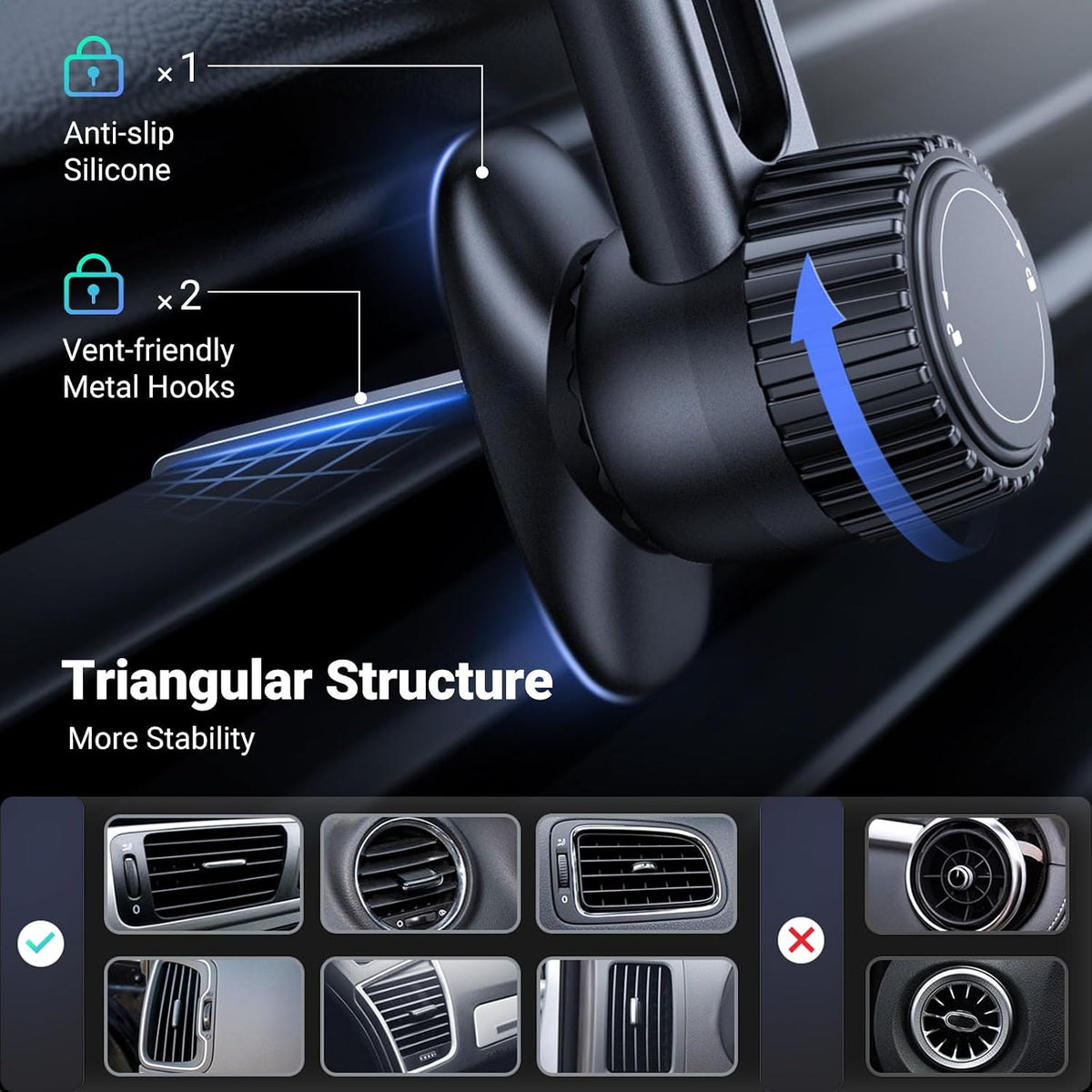 UGREEN Magnetic Phone Mount for Car Compatible for Magsafe, Not Blocking Air Vent, Strengthen Magnetic Power Car Phone Holder Compatible with iPhone 16 15 Pro Max 14 13 12 Pro Mini MagSafe Case