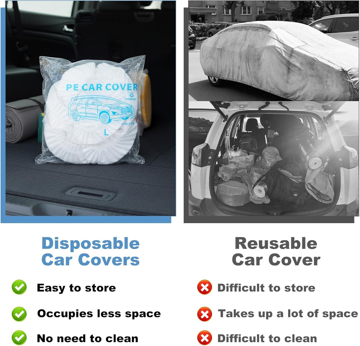 Sibba 5 Pack Disposable Car Covers, Plastic Car Cover Universal Waterproof Clear Cars Covers Vehicle Cars Cover with Elastic Bands for Sedan Outdoor Snow Rain Weather (12.4 ft x 21.6 ft)