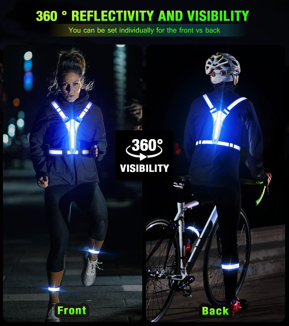 Skiennix LED Light Up Running Vest - High Visibility Reflective Gear for Night Runners | Rechargeable