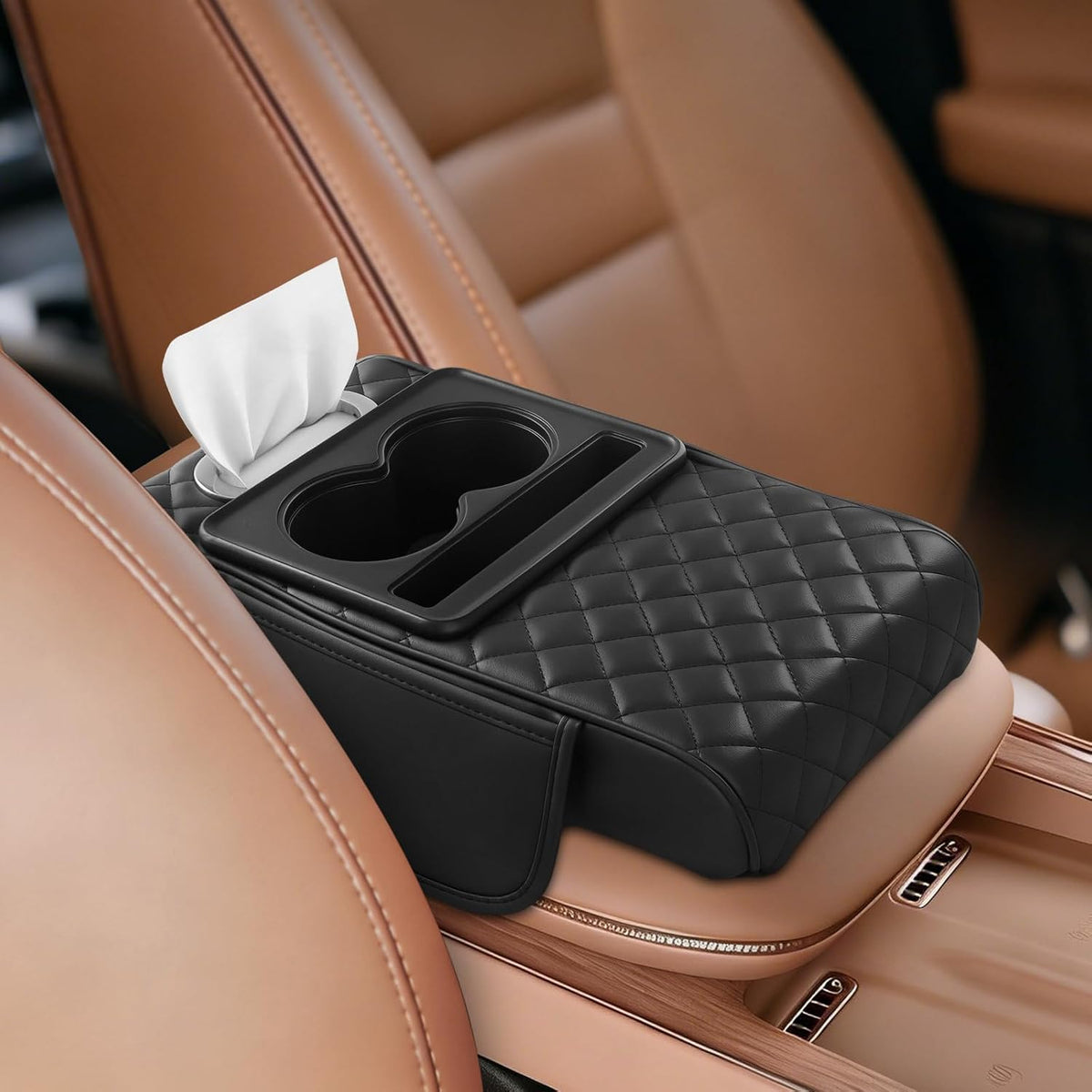 5-in-1 Car Center Console Cover Armrest Cushion with Cup Holder