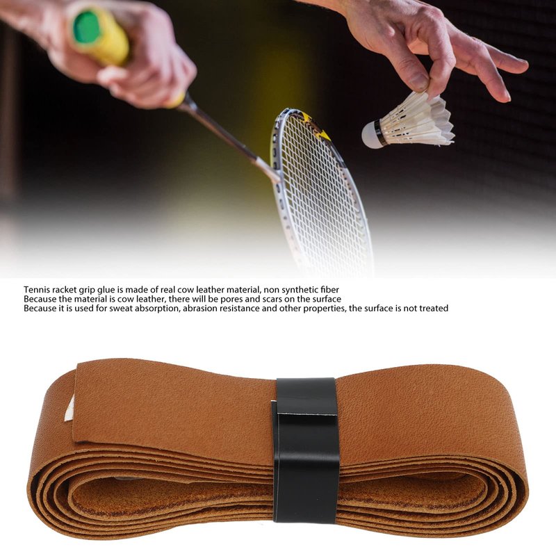 VBESTLIFE Leather Tennis Racket Grip Tape with Sweat Absorption, Badminton Racket Overgrip Tape Replacement for Tennis Badminton (Brown)