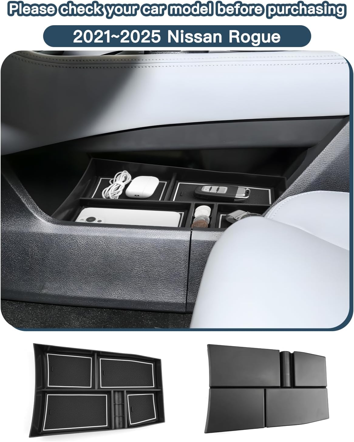 2021-2025 2026 Rogue Lower Console Organizer for 2026 Nissan Rogue Accessories ABS Under Console Organizer Compatible with 2021-2026 & 2026.5 Nissan Rogue S/SL/SV/Platinum//Rock Creek/Dark Armor