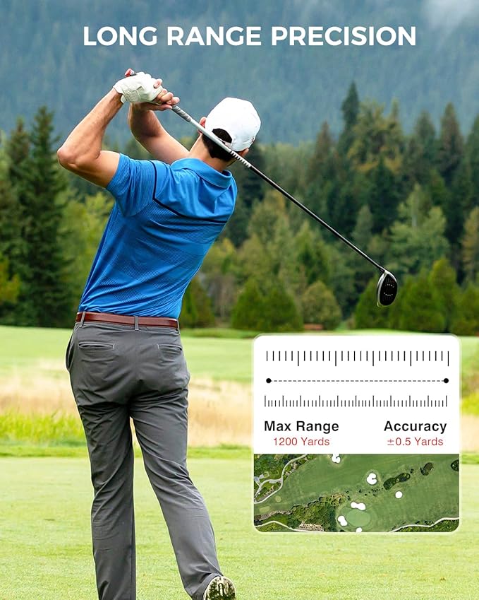 Golf Rangefinder with Slope - 1200 Yards Laser Range Finder with Flag Pole Locking Vibration, 7X Magnification rangefinder with Magnet Stripe