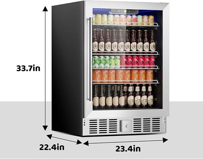 166 Can Mini Fridge - 5.3 Cu.Ft Beverage Refrigerator | Wine Fridge with Reversible Glass Door for Soda Wine Beer, Adjustable Temperature Control for Home Office Bar, Black(40-61 ℉)