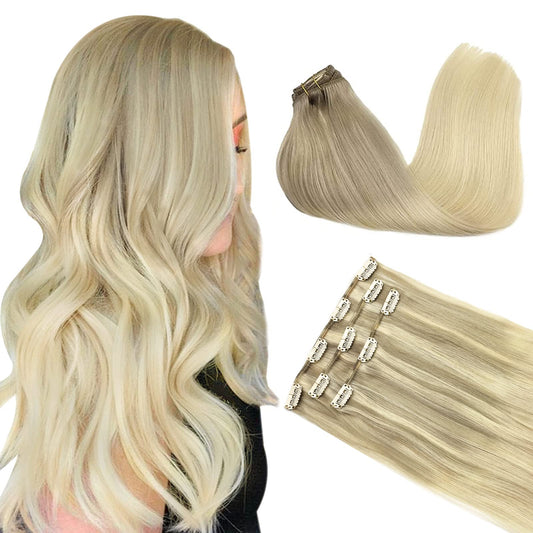 Doores Clip In Hair Extensions, 60G 3Pcs Balayage Ash Blonde To Golden Blonde And Platinum Blonde 16 Inch Real Human Hair Extens