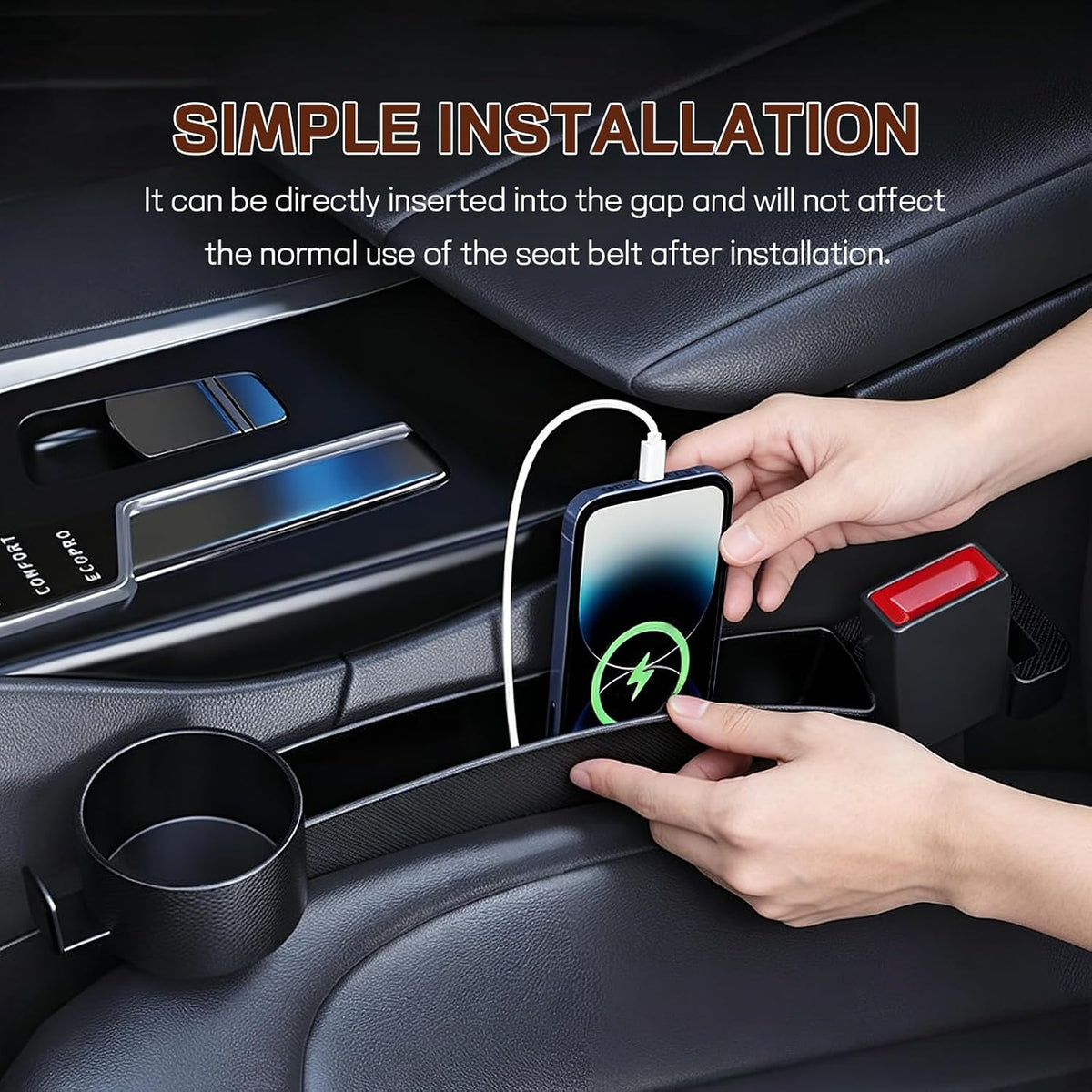Wuyaoyao 2PCS Car Seat Gap Filler Organizer, Multifunctional Vehicle Seat Side Gap Filler with Organizer & Cup Holder, Automotive Seats Crevice Stopper Gaps Plug, Universal Car Accessories (Black)