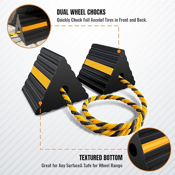 HOXWELL Rubber Wheel Chocks for RV Trailer Camper Truck Car Aircraft Boat, Versatile Rubber Chocks Block Stopper for Tire with Reflective Strips, Utility Trailer Camper RV Accessories