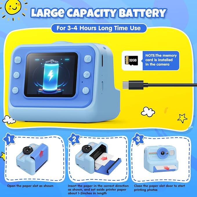 HiMont Kids Camera Instant Print, 1080P HD Instant Print Camera