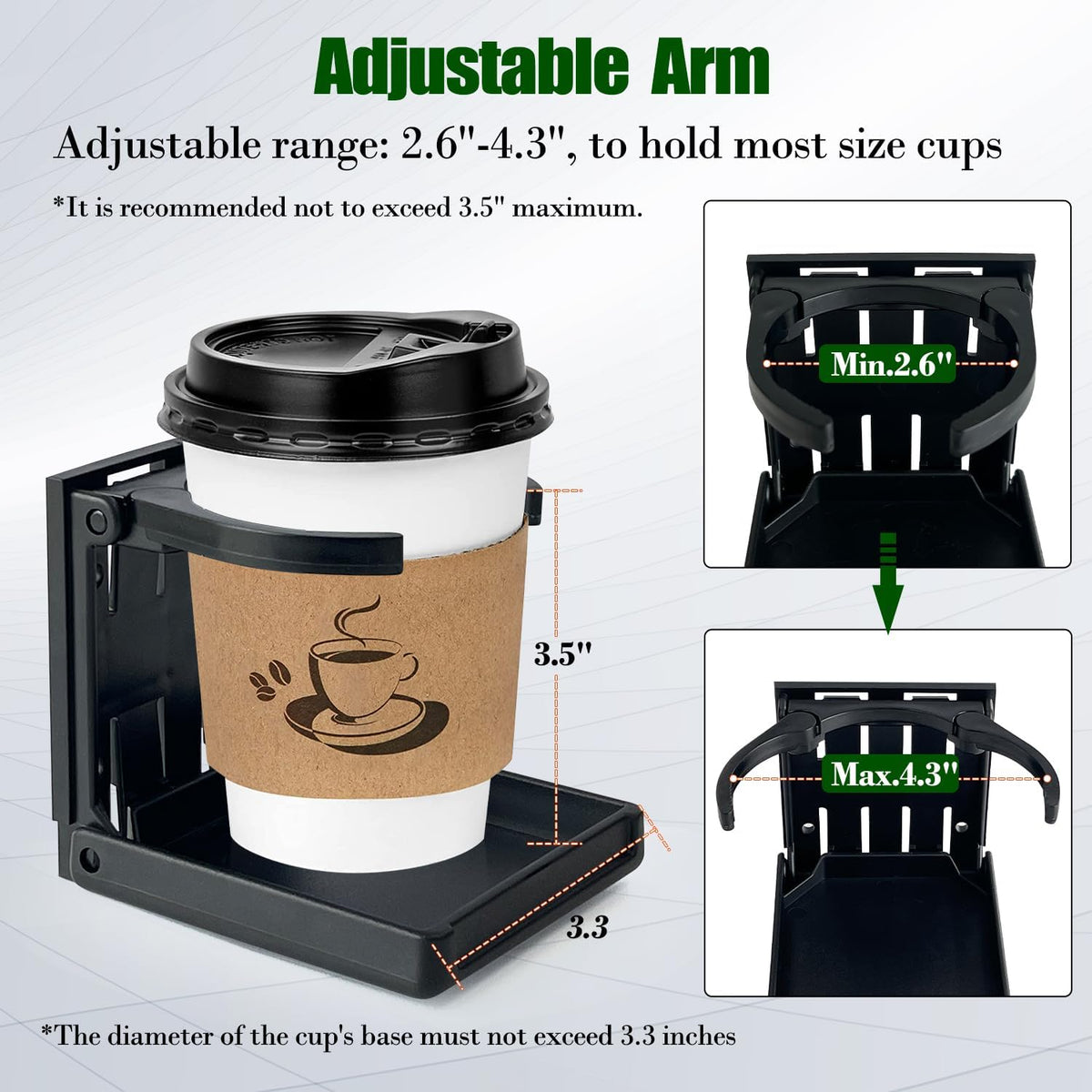 4 Pack Adjustable Arms Folding Drink Cup Holder Universal Wall Mounted Car Cup Bottle Holder with Screws & Tapes for Car Truck Boat Home Office, Black