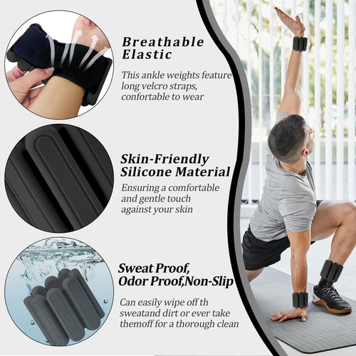 Black Wrist Weights for Men & Women,Durable Adjustable Design, Ankle Weights Optional Set of 2 (1LB Each),Perfect For Gym Workout Yoga,Walking