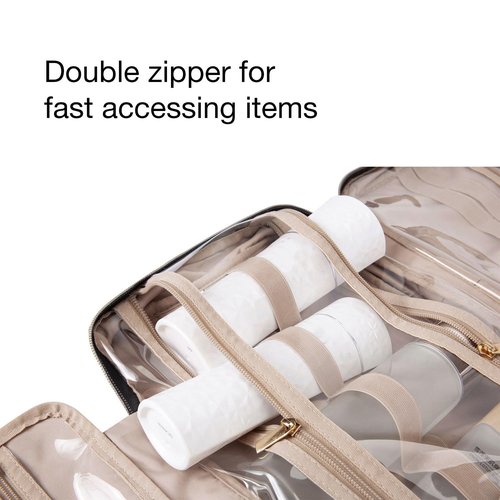 BAGSMART Toiletry Bag - Water-Resistant Travel Organizer with Hanging Hook | Medium Black Cosmetic Bag