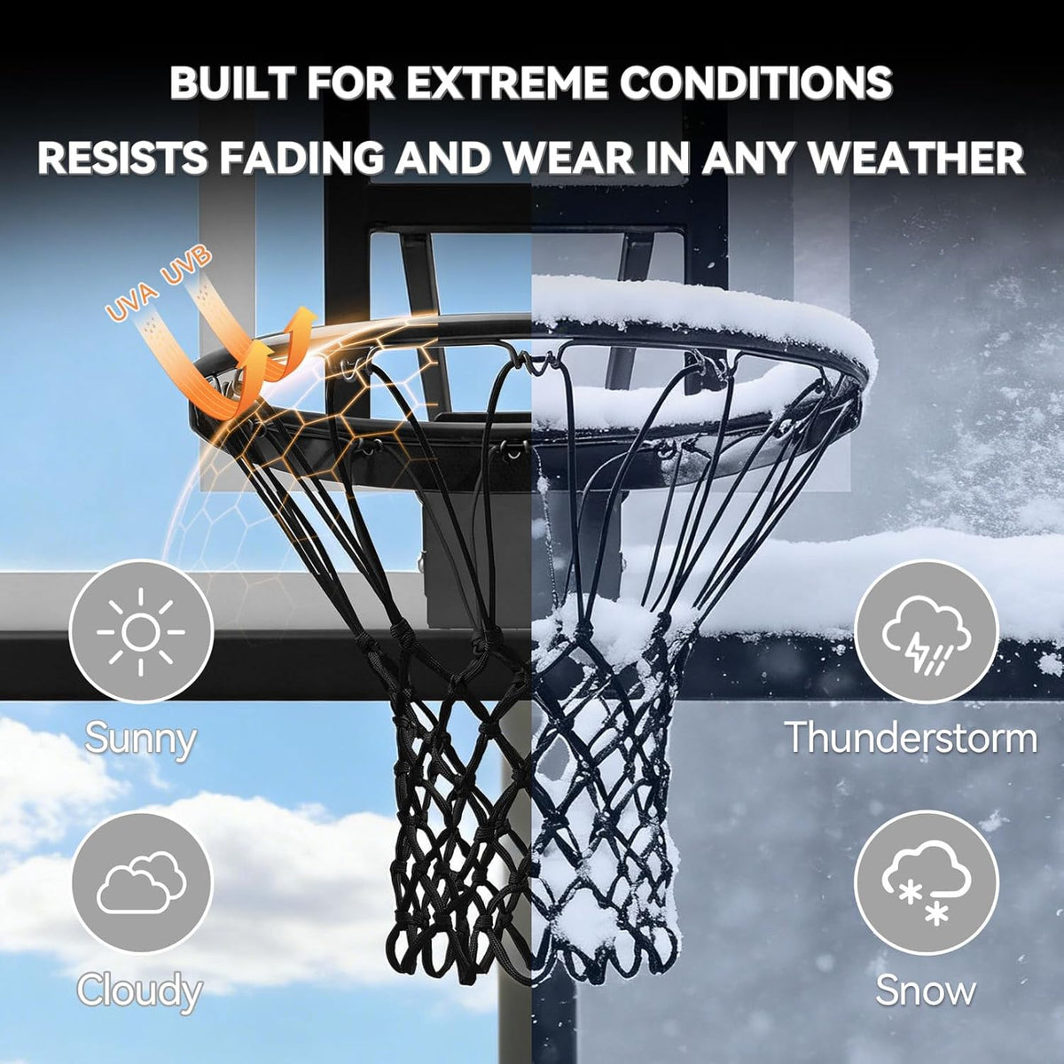 Skiennix Heavy Duty Basketball Net Replacement - All Weather Nylon with 12 Loops | Fits Standard Rims
