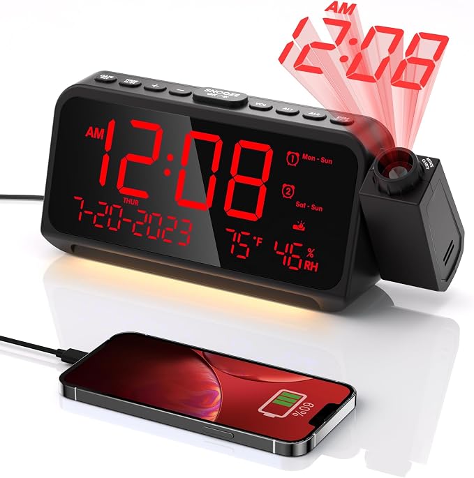 Projection Alarm Clock for Bedroom, Digital Clock
