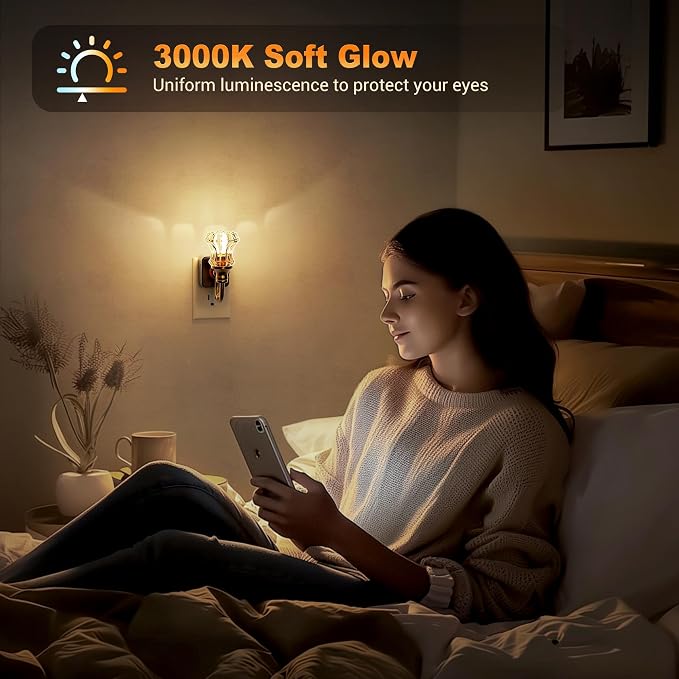 JandCase Night Light, Dimmable Floral Glass LED Nightlight, 0-100 LM Flower
